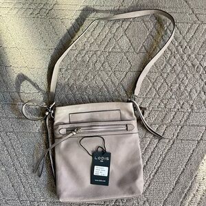 Lodis grey leather crossbody purse NWT